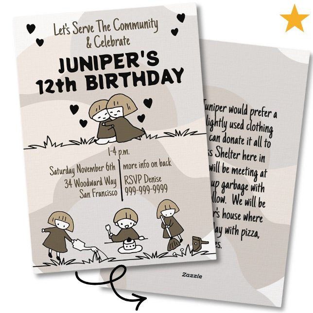 Cute Sepia Community Service Tween Birthday Einladung (Von Creator hochgeladen)