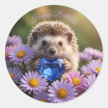 Cute September Hedgehog with Sapphire Heart