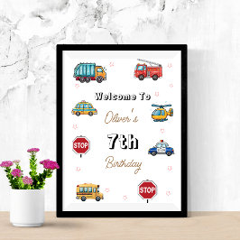 Cute Service Vehicle Birthday bash welcome sign Poster