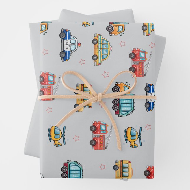 Cute Service Vehicles  Geschenkpapier Set (Beispiel)
