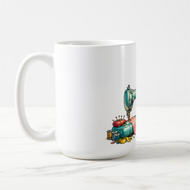Cute Sewing Girl Cartoon with Vintage Machine Kaffeetasse (Links)