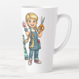 Cute Sewing Girl Cartoon with Vintage Machine Milchtasse