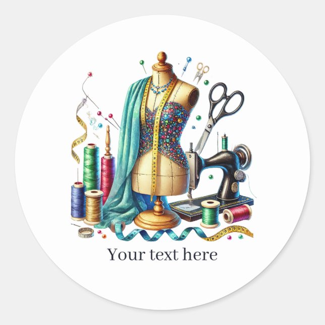 Cute sewing lovers add text runder aufkleber (Vorderseite)