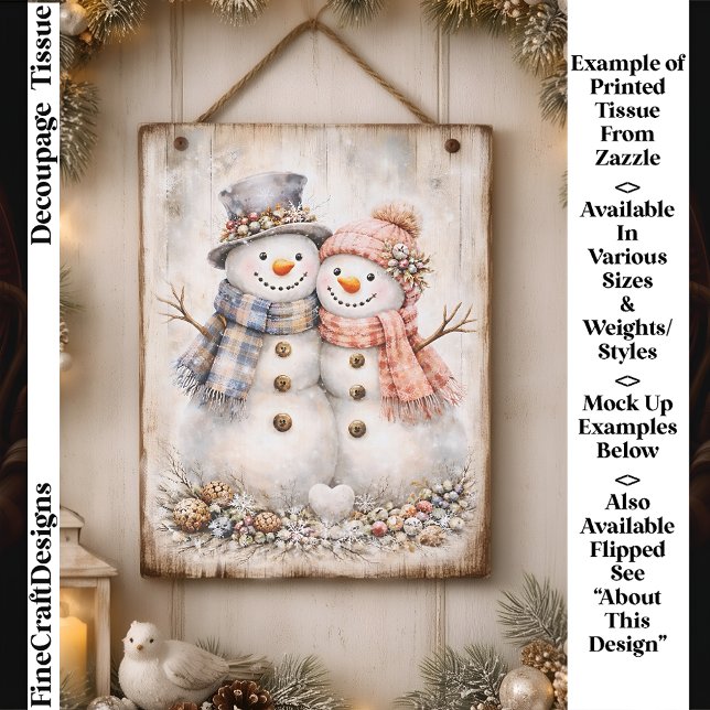 Cute Shabby Chic Snowman Couple FG2R Decoupage Seidenpapier (Von Creator hochgeladen)