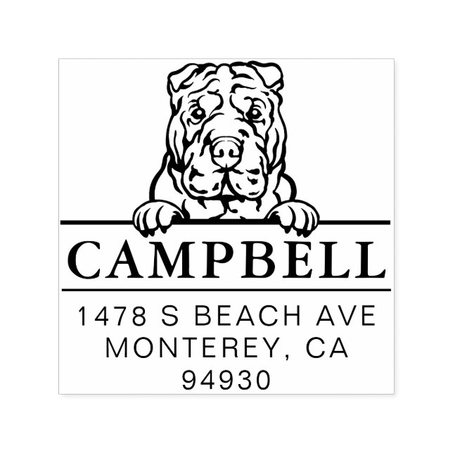 Cute Shar Pei Custom Dog Address Stamp  Permastempel (Design)