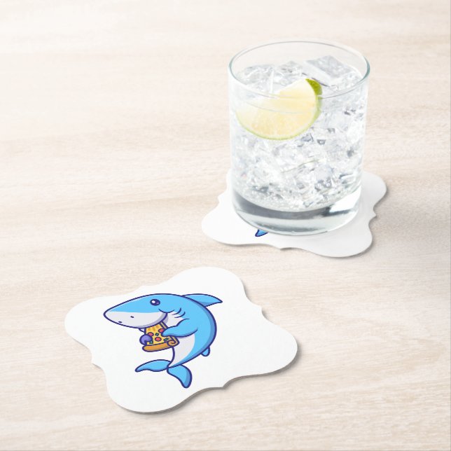 Cute Shark Eating Pizza Untersetzer (Vor Ort)