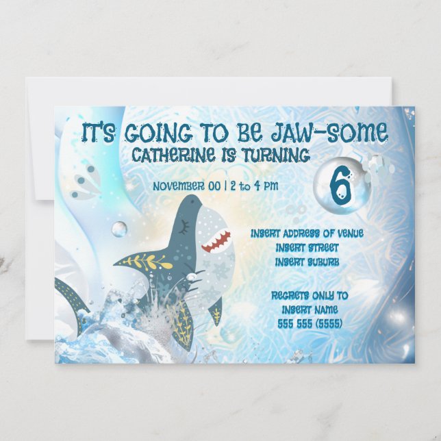 Cute Shark Ocean Kids Birthday Invitation Einladung (Vorderseite)