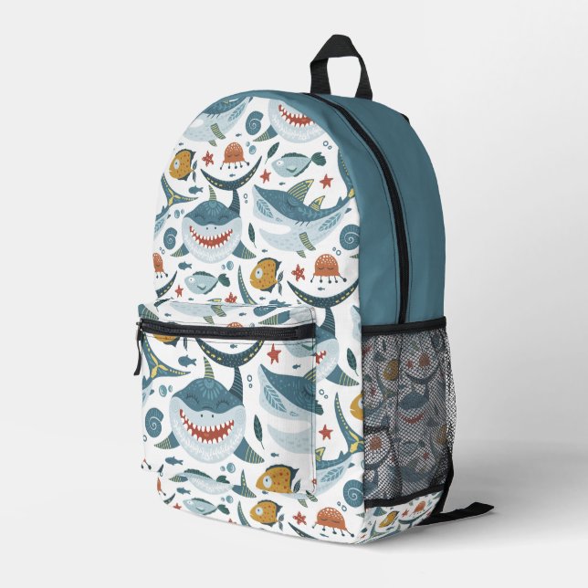 Cute Shark Pattern Bedruckter Rucksack (Rückseitige Ecke Rechts)