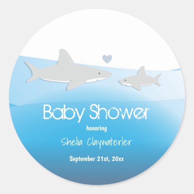 Cute Sharks and Ocean Baby Shower Sticker (Vorderseite)