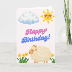 Cute Sheep Happy Birthday Card - Cute Lamb Sunshin Karte