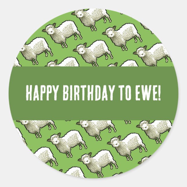 Cute Sheep Happy Birthday To Ewe Pixel Art Pattern Runder Aufkleber (Vorderseite)
