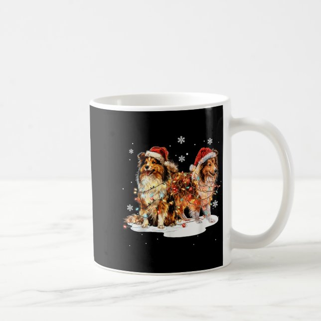 Cute Shetland Sheepdog Dog Christmas Lights Xmas H Kaffeetasse (Rechts)