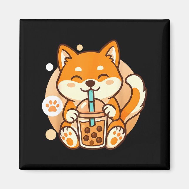 Cute Shiba Inu Dog Bubble Boba Tea Anime Kawaii Ne Magnet (Vorne)
