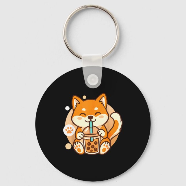 Cute Shiba Inu Dog Bubble Boba Tea Anime Kawaii Ne Schlüsselanhänger (Vorderseite)