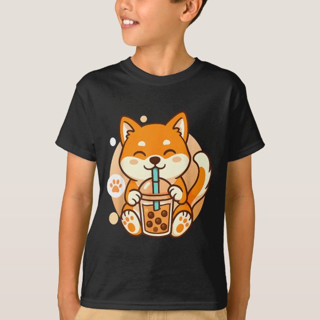 Cute Shiba Inu Dog Bubble Boba Tea Anime Kawaii Ne T-Shirt (Vorderseite)