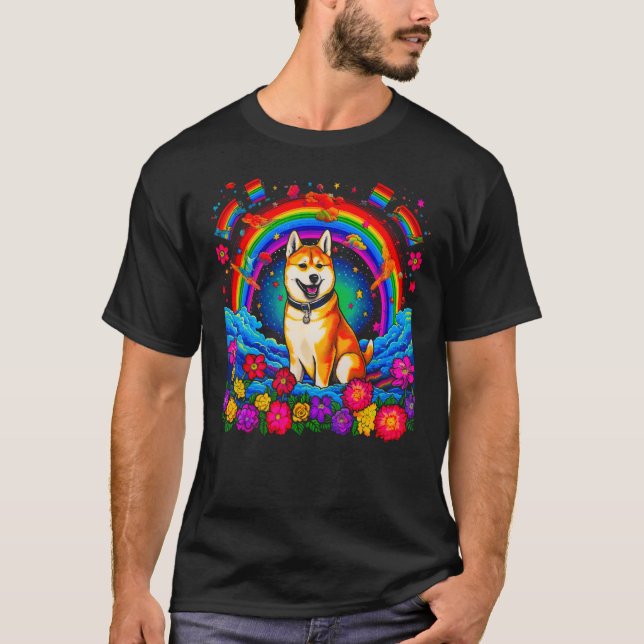 Cute Shiba Inu Dog Flower T-Shirt (Vorderseite)