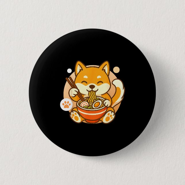 Cute Shiba Inu Dog Ramen Noodles Bowl Anime Kawaii Button (Vorderseite)