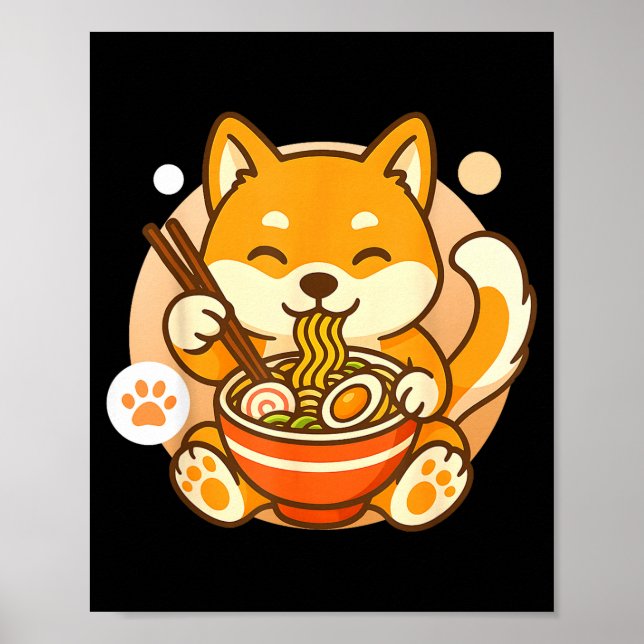 Cute Shiba Inu Dog Ramen Noodles Bowl Anime Kawaii Poster (Vorne)