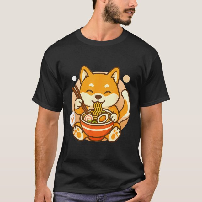 Cute Shiba Inu Dog Ramen Noodles Bowl Anime Kawaii T-Shirt (Vorderseite)