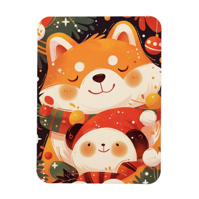 Cute Shiba Inu Hugging Panda Plush Magnet (Vertikal)