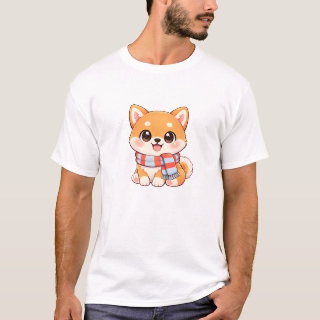 Cute Shiba Inu in Scarf T-Shirt | Winter Kawaii  (Vorderseite)