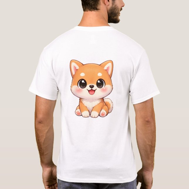 Cute Shiba Inu Puppy Chibi Illustration T Shirt (Rückseite)
