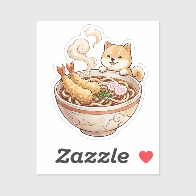 Cute Shiba Inu Ramen - Kawaii Dog with Noodles Aufkleber (Blatt)