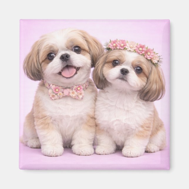 Cute Shih Tzu Couple Valentine Illustration Magnet (Vorne)