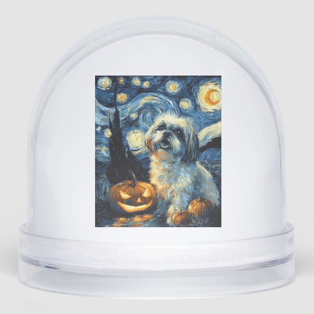 Cute Shih Tzu Dog Halloween Jack O Lantern Pumpkin Schneekugeln (Vorderseite)