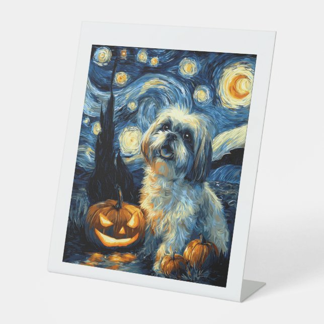 Cute Shih Tzu Dog Halloween Jack O Lantern Pumpkin Sockelschild (Vorderseite)