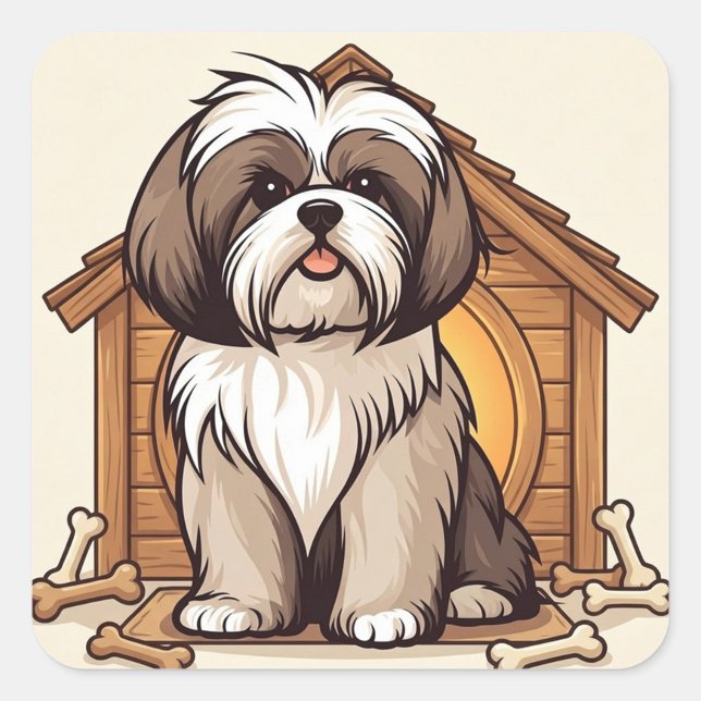 Cute Shih Tzu Illustration  Quadratischer Aufkleber (Brown and White Shih Tzu Stickers!)
