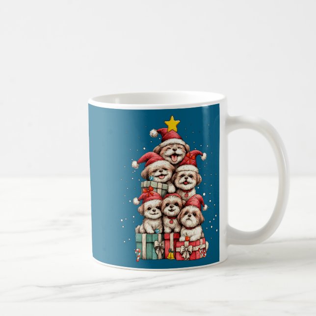 Cute Shih Tzu Le Dog Christmas Tree Xmas Hat Long  Kaffeetasse (Rechts)