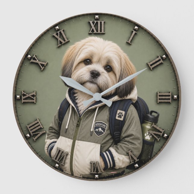 Cute Shih Tzu Puppy Große Wanduhr (Vorderseite)