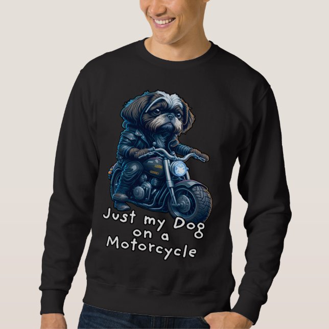 Cute Shih Tzu ride on a motorcycle  Christmas Sweatshirt (Vorderseite)