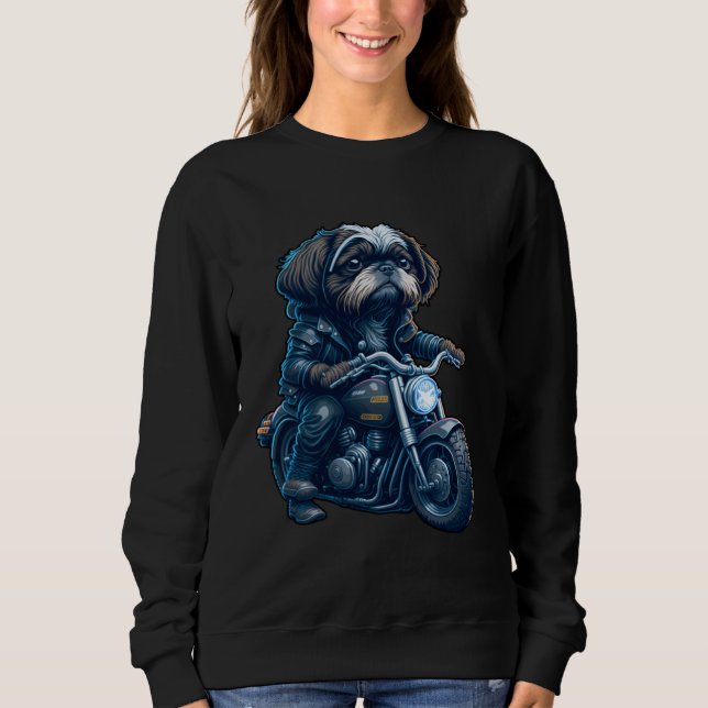 Cute Shih Tzu ride on a motorcycle  Christmas Sweatshirt (Vorderseite)