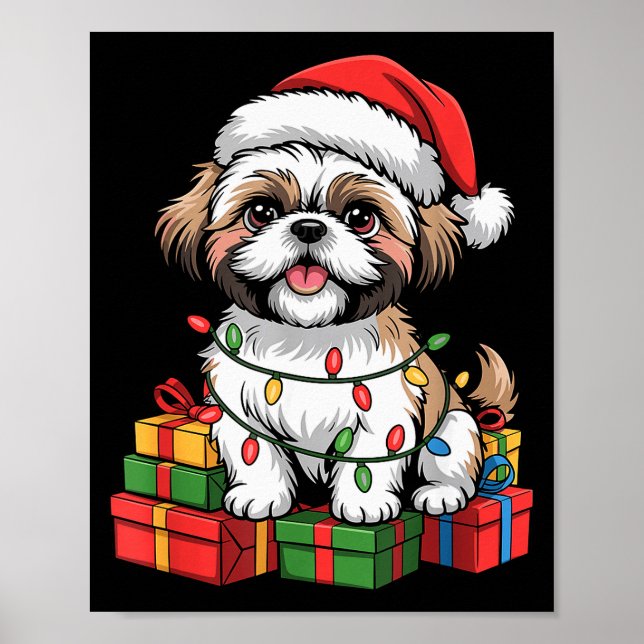 Cute Shih Tzu Santa Hat Christmas Xmas Dog Lovers  Poster (Vorne)