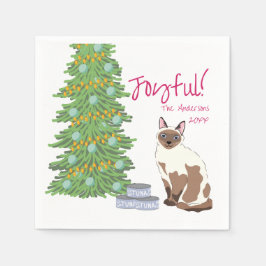 Cute Siamese Cat with Tuna Christmas Joyful Serviette