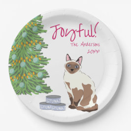 Cute Siamese Cat with Tuna Joyful Christmas Pappteller