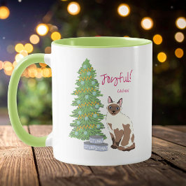 Cute Siamese Cat with Tuna Joyful Christmas Tasse