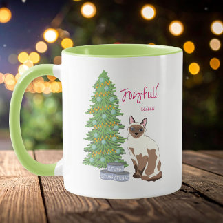 Cute Siamese Cat with Tuna Joyful Christmas  Tasse