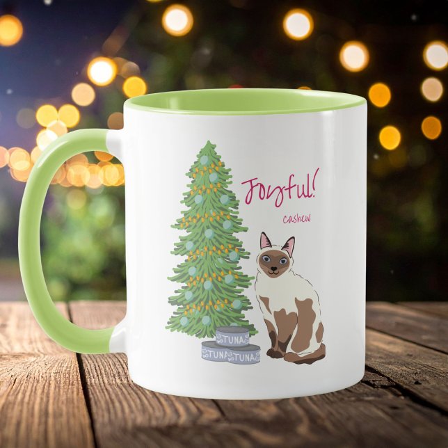 Cute Siamese Cat with Tuna Joyful Christmas  Tasse (Von Creator hochgeladen)