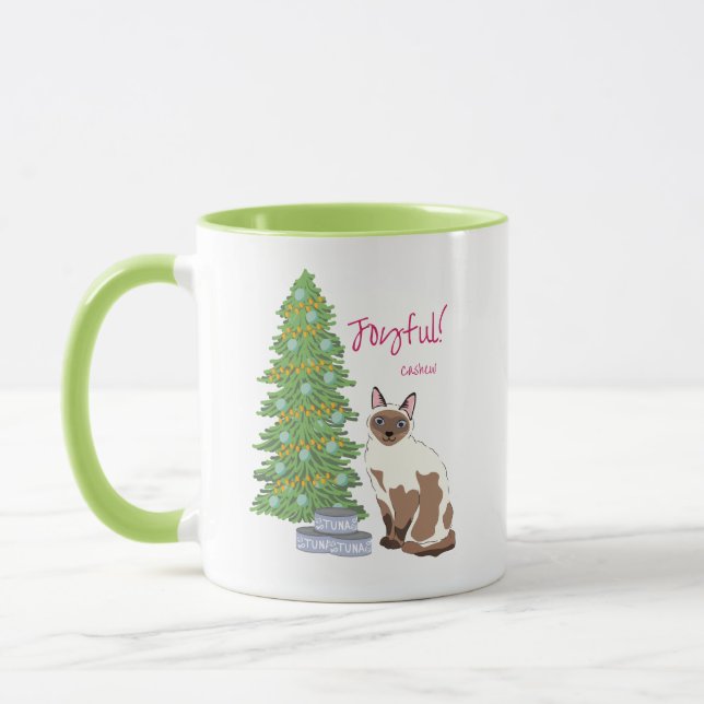 Cute Siamese Cat with Tuna Joyful Christmas  Tasse (Links)