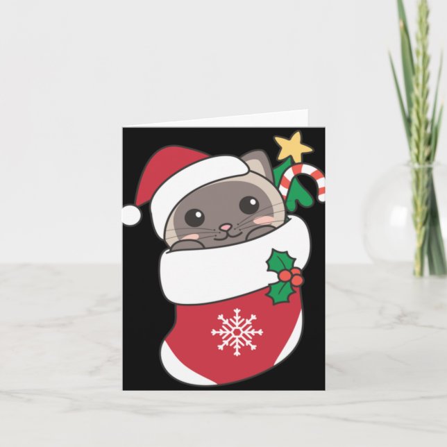Cute Siamese Cats In Christmas Stockings For Chris Karte (Vorderseite)