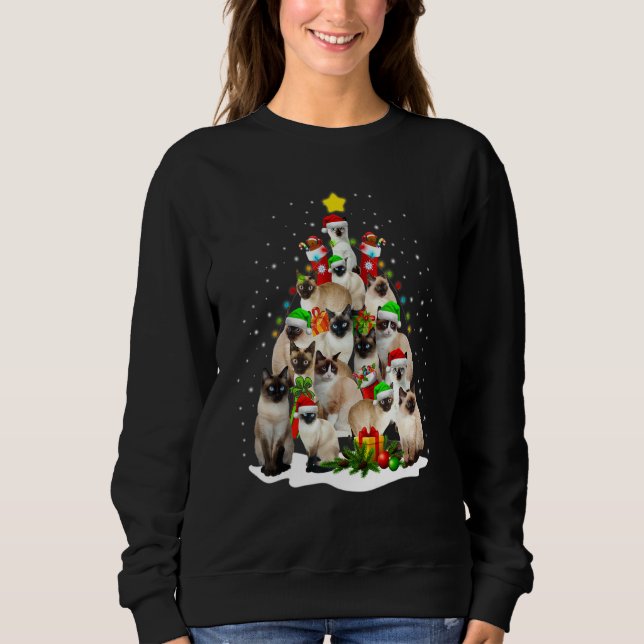 Cute Siamese Cats Tree Merry Christmas Cat trendin Sweatshirt (Vorderseite)