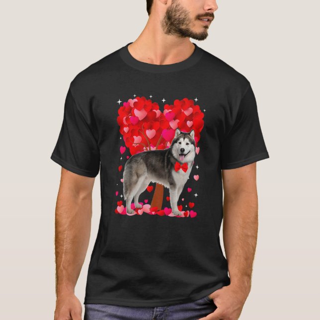 Cute Siberian Husky Dog Valentines Day Heart Puppy T-Shirt (Vorderseite)