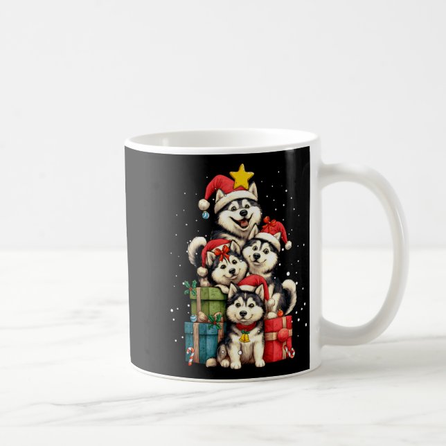 Cute Siberian Husky Le Dog Christmas Tree Xmas Hat Kaffeetasse (Rechts)