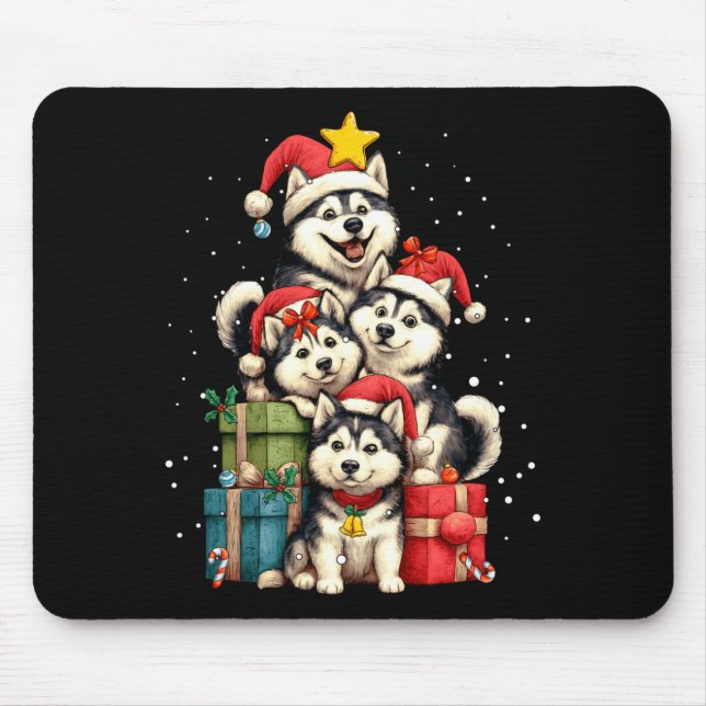 Cute Siberian Husky Le Dog Christmas Tree Xmas Hat Mousepad (Vorne)
