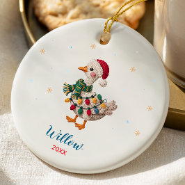 Cute silly goose christmas lights custom keramik ornament