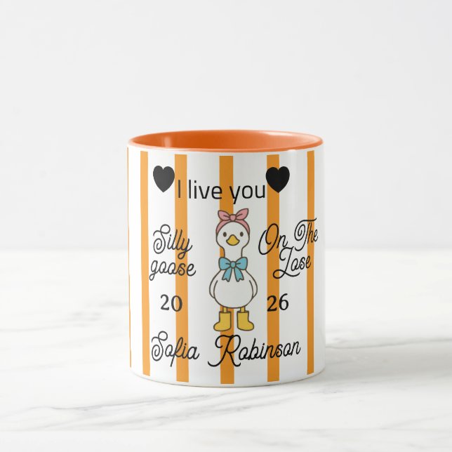 Cute Silly Goose Pink Stripe Personalized Mug Tasse (Zentrum)