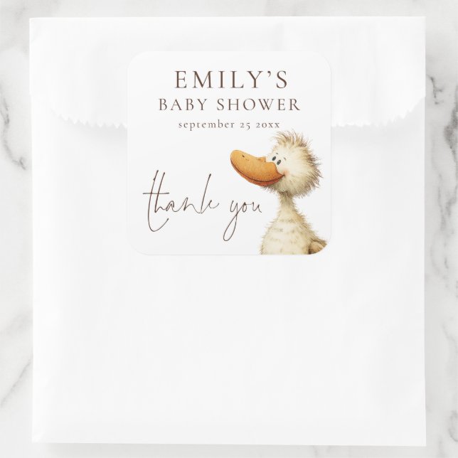 Cute Silly Goose Thank You Baby Shower Quadratischer Aufkleber (Tasche)